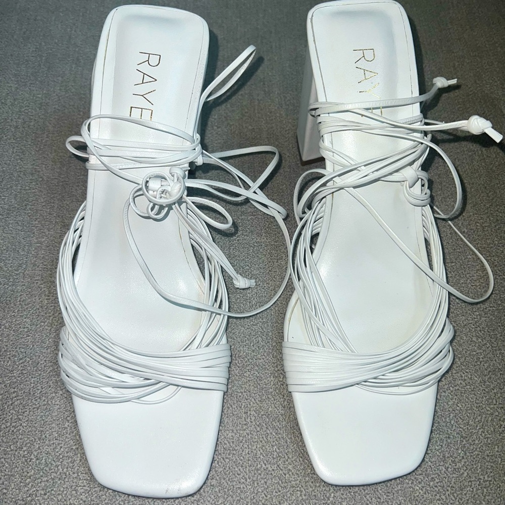 REVOLVE- Raye white ankle wrap heel